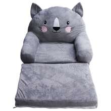 Foldable Sofa Bed – Cartoon-Style Sofa With Wide Armrests, Breathable Plush Fabric, Double-Layer Design, Suitable For Family Bedrooms. - Grey - View 3