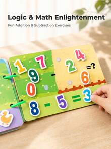 14 In 1 Early Education Busy Book For Kids - Montessori Cognitive Learning Puzzle With Hook And Loop Stickers - English Math Shape Animal Color Toy For Toddlers 3 Years+ - Multicolor - View 5