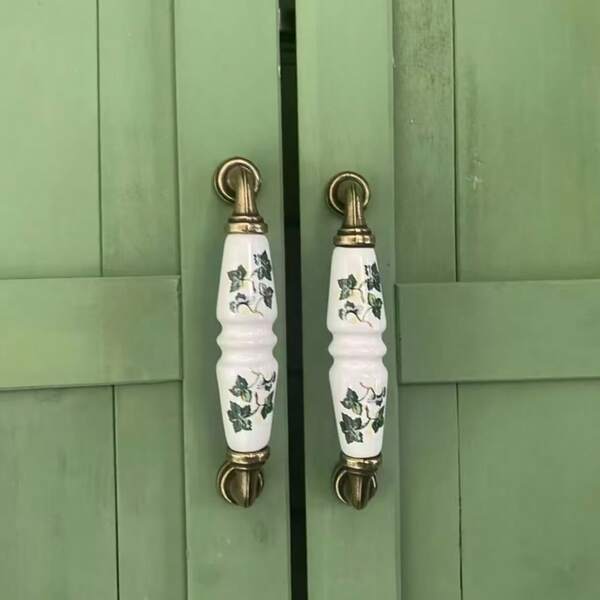 2pcs Door Handles + 4pcs Screws Chinese Style Ceramic Pulls Furniture Handles Kitchen Handles, Vintage Pastoral Handles Suitable For Wardrobe Cabinet Kitchen Living Room Yard