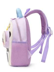 1pc Lightweight Contrast Color Panda Print Cute Backpack, Casual Student Backpack - Purple - View 3
