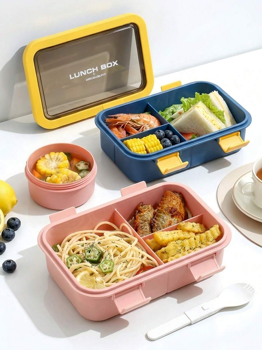 1pc Lunch Box Set, Lunch Box With Large Soup Bowl, Designed For Adults, With Multiple Compartments, Suitable For Storing Lunch, Breakfast, Bread And Other Foods. - Multicolor - View 1