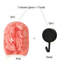 1pc 2-In-1 Exfoliating Bath Glove (Exfoliating Bath Glove + Shower Scrub Ball) With 1pc Portable Hook - Soft Scrubbing Surface, Suitable For Body, Face, Spa And Massage - With Hook For Convenient Storage - Black, Suitable For Bathroom And Salon - Multicolor - View 7