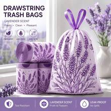 1 Roll 50pcs Lavender Drawstring Garbage Bags, Mugwort & Lime Scented, Thickened, Large Size, Printed Plastic Bags, Kitchen Accessories, Car Accessories, Home, Cleaning, Kitchen, Bathroom, Christmas, Travel Essentials, Camping, Bathroom Accessories, Travel, Cleaning Products - A - View 1