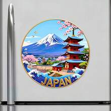 日本五層塔與木版畫海浪磁鐵，古風版畫與盛開櫻花交織，適用於家中所有金屬表面的紀念品 - E - 查看 3