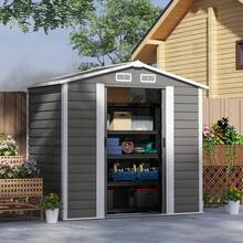 7 X 4ft Garden Shed - Light Grey Steel Storage Shed Frame With Foundation Kit In Metal For Garden - Light Grey - View 2