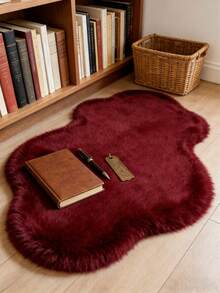 1pc Burgundy Cloud-Shaped Plush Rug, Asymmetrical Bedside Rug, Cutting Error 1-5cm, Bedroom Bed End Rug, Living Room Small Coffee Table Rug, Nordic Ins Style Decor, Small Rug, Rug, Home Decor, Living Room Rug, Bedroom Rug, New Year Festive Home Decor, Washable Rug, Plush Rug, Fuzzy Rug, Autumn/Winter Rug, Thick/Plush - Burgundy - View 3