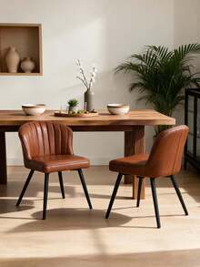 WAHSON OFFICE CHAIRS 2PCS Velvet Kitchen Chair Side Dining Chairs Armless Tub Chair With Metal Legs - Brown - View 10