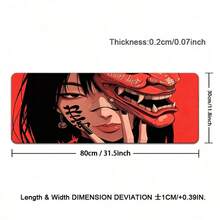 1入 遊戲用武士鬼面面具日本動漫少女滑鼠墊 大尺寸電腦辦公遊戲桌墊 XXL 橡膠防滑遊戲鍵盤滑鼠墊 長款桌面墊 專業頂級速度控制配件 - 查看 24