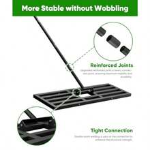 Lawn Leveling Rake 44x10 Inch, Heavy Duty Lawn Leveler Tool With 77" Adjustable Long Handle, Powder-Coat Steel Garden Rake, Ground Leveler For Yard Smoothing Soil Grass Dirt Sand, Black - Black - View 2