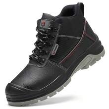 Men's Black High-Top Steel Toe Work Boots, Impact Resistant And Puncture Resistant. Work Training Shoes, Suitable For Construction Work, Warehouse Work, Fashionable Men's Outdoor Hiking Shoes - Black (New) - View 6