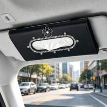 New Creative Shiny Floral Pattern Car Sun Visor Tissue Box PU Leather Rhinestone Car Tissue Holder Interior Accessory Decoration For Women - Floral Pattern - View 7