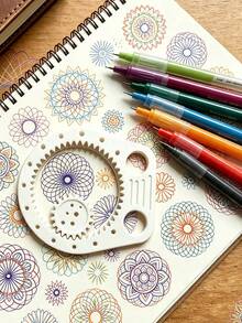 3pcs Twistable Gear Drawing Tool Set With Twistable Mechanism & Multi-Functional Gear System - Instant Patterns Suitable For Adult Coloring Books, Journals, Scrapbooking, Technical Drawings, DIY Art Supplies - Multicolor - View 1