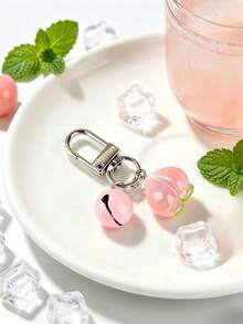 1 Set Summer Fresh INS Style Translucent Peach & Yellow Peach Edible-Inspired Bell Keychain Pendant, Suitable For Student Girls' Daily Outfits, Can Be Hung On Backpacks, Commuter Bags, Car Keys, Casual Outings, Best Friend Gift, 3D Realistic Fruit Shape Versatile Bag Accessory Decoration - Multicolor - View 4