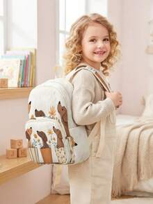 1pc Backpack, Children's Backpack, Corduroy Girl's School Bag, Travel Storage Bag, Animal & Cherry Print Design, Large Capacity Foldable Easy Storage Bag, Lightweight Burden Reduction, Multi-Pocket Layered Design + Zipper Closure, Organized Storage For Easier Access, Suitable For Student School Bag - Multicolor - View 3