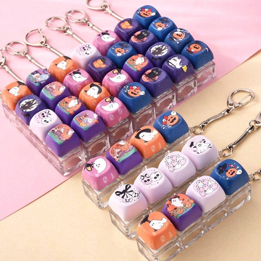 1pc Stress Relief Toy, DIY Fingertip Toy, Clicker, Button Squeeze Toy With Rainbow Base And No Keycap, Stress Relief Switch Tester Keychain Pendant Accessory, Button Toy, Stress Relief Keyboard Keychain, Effectively Relieves Stress And Has Bright Macaron Colors. The Appearance, Color And Design Are Very Attractive, Making It A Perfect Choice For Party Gifts, Presents And Gifts For Friends. - Multicolor - View 1