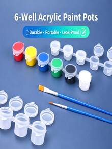 20pcs (120 Total) Empty Paint Buckets With Lids - Mini Transparent Storage Boxes, 6-Pack Acrylic Paint Strips, Includes 20 Brushes; Suitable For Classrooms, Schools, Painting Activities And Art Festivals (Capacity: 3ml/0.1oz) - A+B - View 2