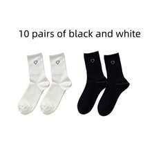 1/3/5/10/15/20/30 Pairs Women's Cotton Mid-Calf Socks, White/Black, Cute, Girls Socks, Autumn/Winter/Spring/Summer, Soft, Random Color, Suitable For Sports/Daily Wear - White - View 14