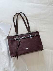 Vintage Textured Large Capacity Tote Bag, Fashionable Exquisite Buckle Design Handbag, Women's Daily Commute, Shopping Shoulder Bag - Multicolor - View 16