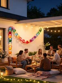 Rainbow Chain Set: DIY Party Decoration, Double-Sided Rainbow Color Chain, Suitable For Kindergarten Banners, Classroom Decoration, Perfect For Baby Shower, Birthday Party Rainbow Chain Decoration - Multicolor - View 6