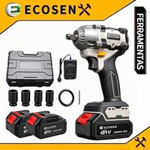 Chave de Impacto Elétrica Sem Escova 400N.M Alta Potência 2 Baterias 21V 1500mAh, Kit Completo com Soquetes Temperados e Maleta Plástica - Entrada do Brasil (220V) - Visão 1