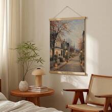 1pc Vintage Halloween Canvas Wall Art Autumn Village Oil Painting Print Pumpkin Street Streetlight Cottage Cozy Fall Aesthetic Wall Decor Canvas Poster Living Room Unframed/ Framed/Wooden Hanging - Pattern - View 3
