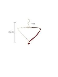 Kalung Rantai Tulang Selangka Hati Merah Kecil Pendek, Kalung Choker Hati Minimalis Bergaya untuk Wanita - Merah - View 3