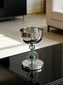 1pc Silver Color Stainless Steel Incense Burner, Stainless Steel Incense Burner Holder, With Green Beads Design,Modern Light Luxury Style,Cylindrical Aroma Diffuser,Suitable For Home Decoration,Ramadan And Eid Al-Fitr Are A Perfect Match - Green Bead Incense Burner - View 5