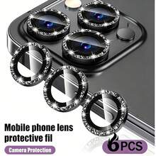 XINHONGYU 6入亮片鏡頭保護殼，適用於 iPhone 16 15 14 13 12 11 Pro Max - 黑色 - 查看 36