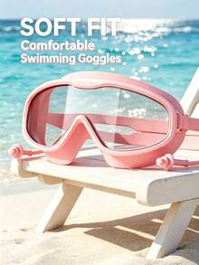 1pc Large Frame Swimming Goggles, One-Piece Design With Built-In Earplugs, High Definition Anti-Fog, Soft Silicone Seal Waterproof, Wide Field Of View Lenses; Adjustable Elastic Headband, Comfortable Fit Without Pressure On Eyes - Swimming Goggles - View 3