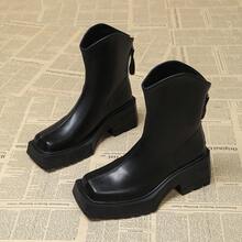 Early Autumn Thick Sole British Style Boots Women's New Square Toe Autumn/Winter Ankle Boots Spring/Autumn Boots - Black - View 12
