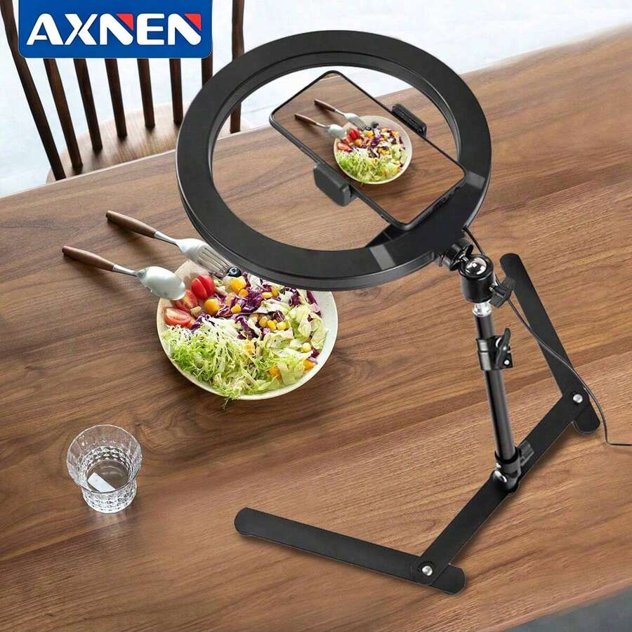 AXNEN 10-Inch Selfie Ring Light, Dimmable LED Ring Light With Adjustable Tabletop Tripod And Phone Holder, Suitable For Video Recording, Live Streaming, Drawing, Makeup And Nail Art