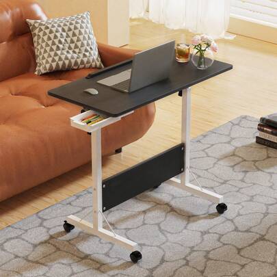 Mesa de computador móvel com altura ajustável – Mesa de computador dobrável – Com compartimentos para cartões, gaveta pequena e função dobrável – Altura ajustável – 80 x 40 x 64–89 cm