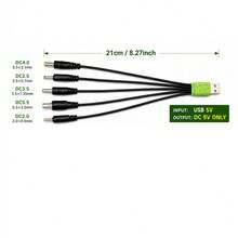Cable de carga USB a DC de 5 en 1 con punta redonda, adaptador de alimentación universal de 5V para dispositivos con punta redonda DC2.0/DC2.5/DC3.5/DC4.0/DC5.5 - Multicolor - Ver 10