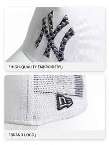 New Era Adjustable NY Logo Baseball Cap, White With Pattern Embroidery, Street Fashion Unisex Headwear - White - View 5