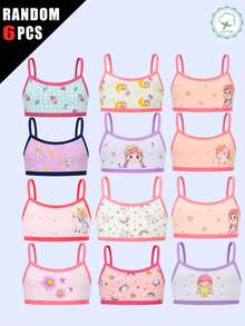 Random 6pcs Tween Girls' Camisole Underwear, Cute Cartoon Cat Pattern, Cotton Breathable Comfortable Girls' Tank Top Underwear - Multicolor - View 11