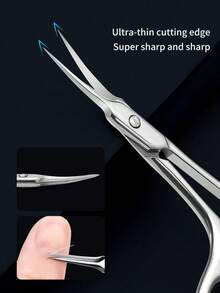 Curved Tip Pointed Nail Cuticle Scissors, Stainless Steel Professional Dead Skin Remover, Exfoliating Nail Clipper - Silver - View 3