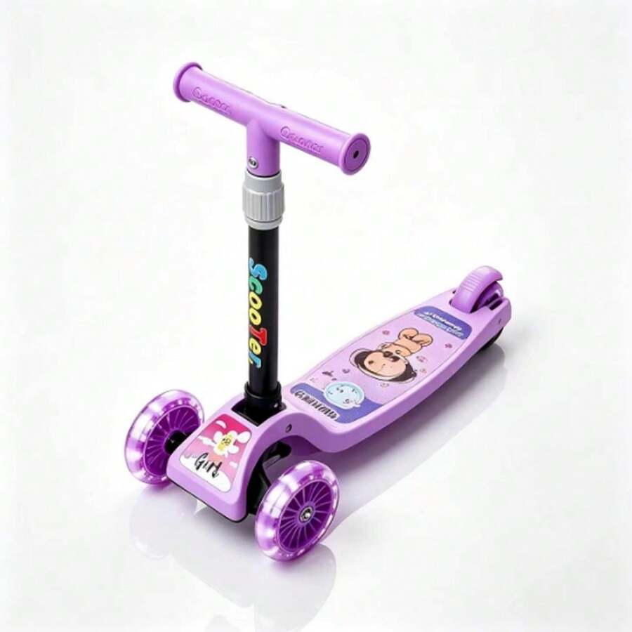 1 Pieza, Scooter de tres ruedas colorido, adecuado para niños de, con ruedas iluminadas con LED, apto tanto para niños como para niñas, con altura ajustable y diseño de dirección inclinable, soporta hasta 110 libras - Morado - Ver 1