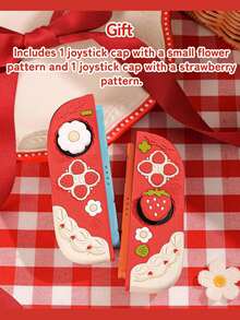 GeekShare 1pc Cute Cream Strawberry Pattern Detachable Soft Silicone Protective Case, Compatible With Switch 2, Lightweight Anti-Drop Game Console Protective Cover, Includes 2 Joystick Caps - View 6