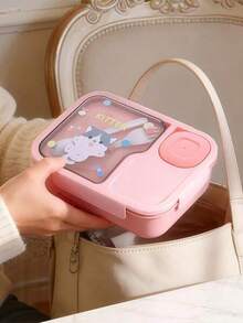 Large Capacity Cartoon Lunch Box, Bento Box With Fork And Spoon, Multiple Colors Available, Portable Lunch Box, Lunch Bag, Back To School Essential, Suitable For Office, Outdoor Travel, Back To School Season, School And Other Occasions. - Multicolor - View 6