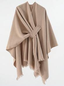 1pc Women's Fashionable Personalized Buckle Shawl Travel Jacket - Khaki - View 1