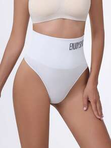 Women's High Waist Tummy Control Shaping Thong White Seamless Panties - White - View 4