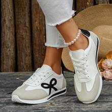1 Pair Elegant Casual Preppy Women's Flat Lace-Up Sneakers, PU Leather Lightweight Breathable Running Shoes For School, Party, Office, Holiday, Outdoor, All Seasons - Black - View 2