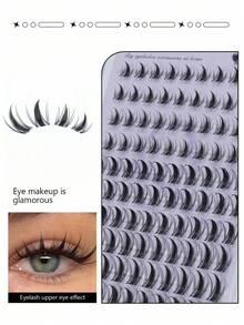 100pcs C-Curl False Eyelash Clusters, Segmented With Built-In Adhesive Strip, DIY Cartoon Style False Eyelashes, Natural Long Mixed False Eyelashes, Individual False Eyelashes, Suitable For Makeup - C - View 3