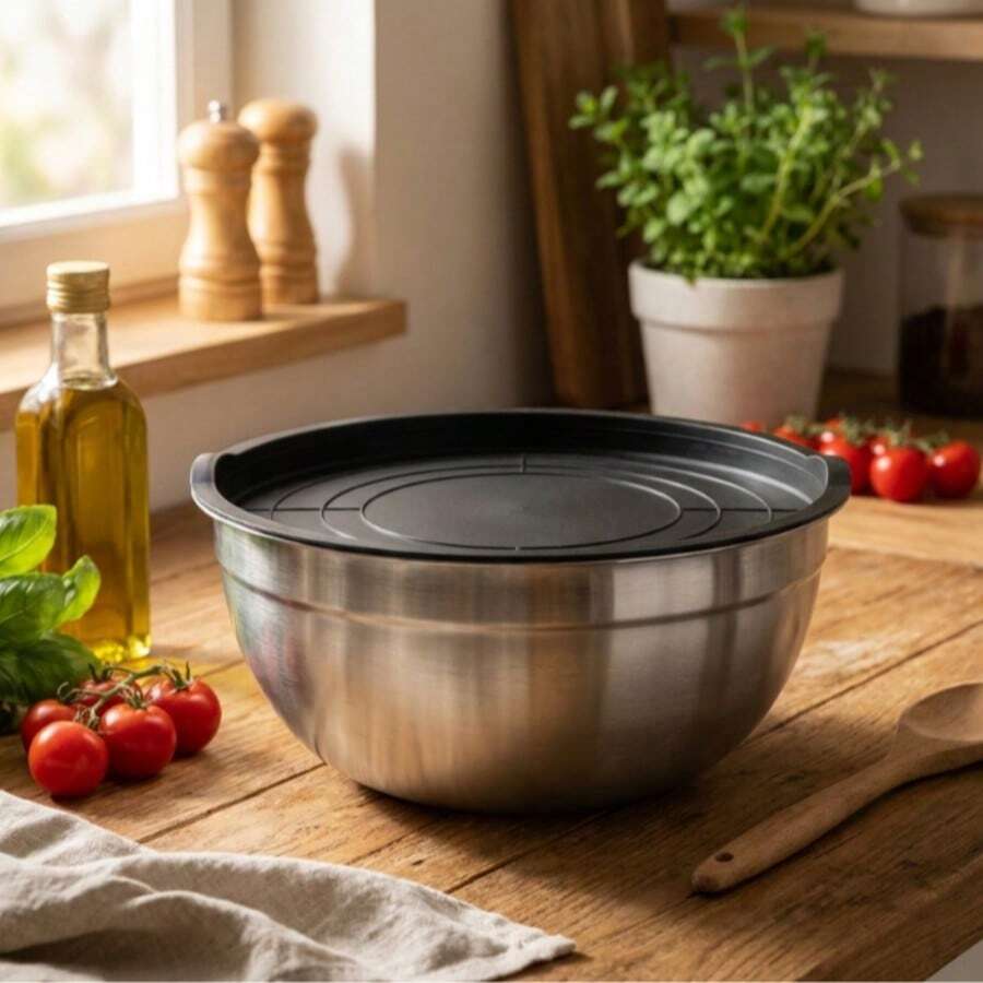 Bowl Tigela Redonda Inox 7L com Tampa Utensílio de Cozinha para Preparo e Armazenamento Chef Line - Visão 1