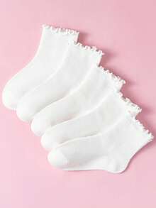 5/10 Pairs Kids All-Season White Ruffle Lace Princess Socks, Simple & Comfortable, Suitable For Daily Wear, Travel And Sports - White - View 11