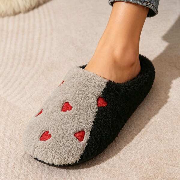 1 Pair Women's Plush House Slippers, Heart-Shaped Bow Decor, Soft EVA Thick Anti-Slip Sole, Warm Indoor Bedroom Slippers, Suitable For All Seasons, Unisex, Home Beach Travel Vacation Shoes, Ideal Gift For Mother's Day, Women's Day, Birthday, Graduation, Valentine's Day, New Year, Wedding, Bridesmaid, Soft Cute Daily Shoes, Warm Comfortable Home Bedroom Slippers