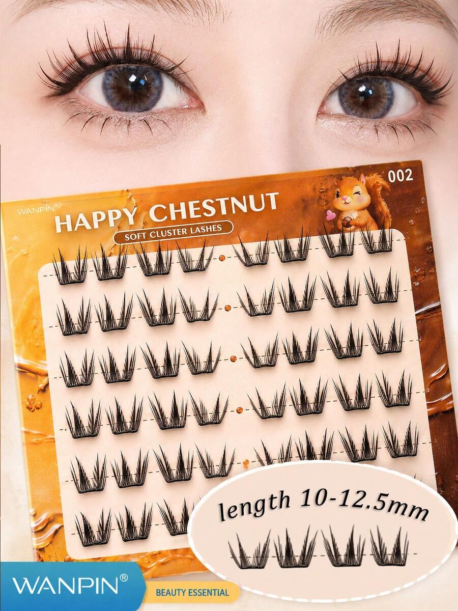 WANPIN WAN PIN Mei Li Shu 36 Clusters Glue-Free False Eyelashes, 9-13mm Natural Thin Cluster Lashes, Self-Adhesive Lightweight, Upgraded Fine Lash Roots, Comfortable And Secure, Long-Lasting Wear, Suitable For Daily Makeup - C - View 1