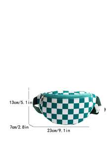 Green And White Checkerboard Casual Waist Bag, Checkerboard Nylon Small Chest Bag, Adjustable Wide Strap Versatile Crossbody Bag - A - View 3