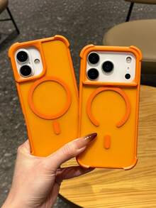 1 buah Casing Ponsel Magnetik Taktil Empat Sudut Transparan Matte Mewah, Kompatibel dengan iPhone 18 Pro Max 17 Pro Max AIR 16 15 14 13 12 11 Pro Max Plus, Penutup Belakang Silikon Lembut - Jeruk - View 3
