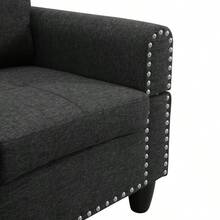 Reversible L-Shaped Sectional Couch With Storage Ottoman, Tufted Linen Sofa With Rivet Trim, 4 Seater Corner Sofa For Small Space Living Room-Left - Black + Foam + Wood + 6 Seat1 - View 4